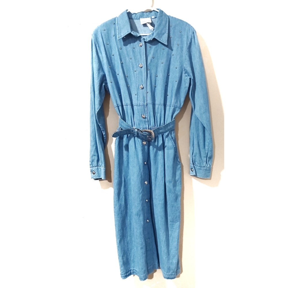 VINTAGE 80s Studded Denim Western Dress 12